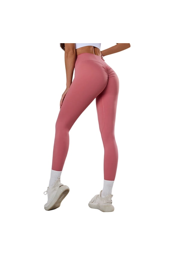 Women's New Quick Drying Fitness Pants With High Waist Leggings Push Up Yoga Pants Workout Stretchy Running Tummy Control Joggers Bottoms Pink S