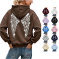 thumbnail image 1 of OSOLU Women's Oversized Hoodies Sparkly Rhinestone Wing Decor Back Long Sleeve Casual Sweatshirts Coffee, 1 of 6
