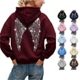 thumbnail image 1 of OSOLU Women's Oversized Hoodies Sparkly Rhinestone Wing Decor Back Long Sleeve Casual Sweatshirts Red, 1 of 6