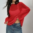 thumbnail image 1 of OSOLU Women's Oversized Sweater Long Sleeve Sheer Mesh Knit Hollow Out Pullover Casual Outings, Red, 1 of 5