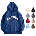 thumbnail image 1 of OSOLU Women's Pullover Hoodie California Los Angeles Letter Print Kangaroo Pocket Drawstring Oversized Sweatshirt Dark Blue, 1 of 3