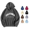 thumbnail image 1 of OSOLU Women's Pullover Hoodie California Los Angeles Letter Print Kangaroo Pocket Drawstring Oversized Sweatshirt Dark Gray, 1 of 4