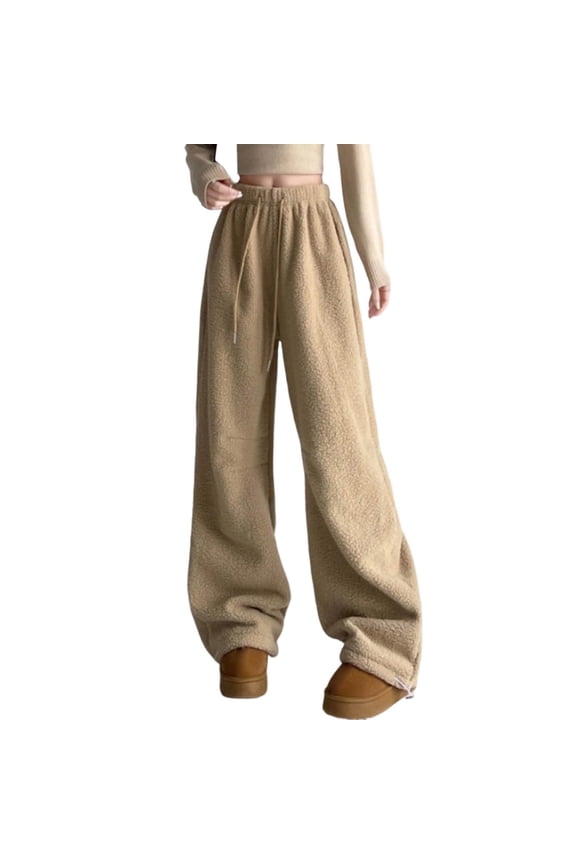 Women's Sweatpants Reversible Fuzzy Trousers High Waisted Wide Leg Thermal Winter Cozy Comfort Trendy Travel Pants