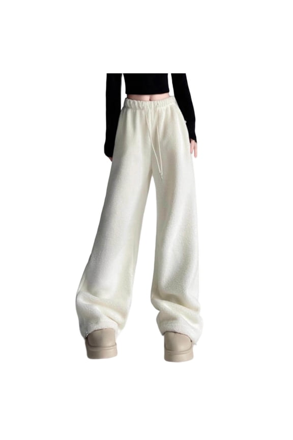 Women's Sweatpants Reversible Fuzzy Trousers High Waisted Wide Leg Thermal Winter Cozy Comfort Vacation Playful Pants