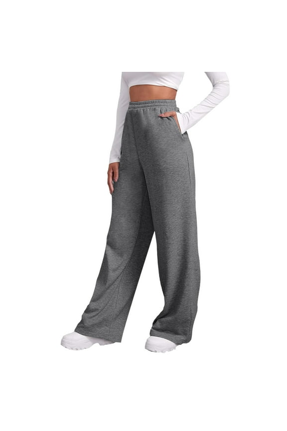 Women's Sweatpants Wide Straight Leg Pants Bottoms Solid Color Joggers Workout High Waisted with Pockets Elegant Casual Pants