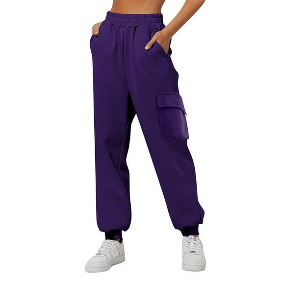 OSOLU Women's Sweatpants Wide Straight Leg Pants Bottoms Solid Color Joggers Workout High Waisted with Pockets Fashion Travel Pants