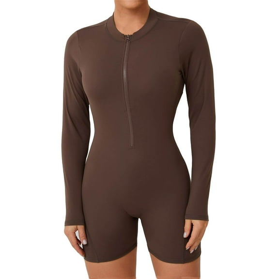 OSOLU Women's Yoga Jumpsuit Workout Back Cutout Solid Color Sports Jumpsuits Coffee S