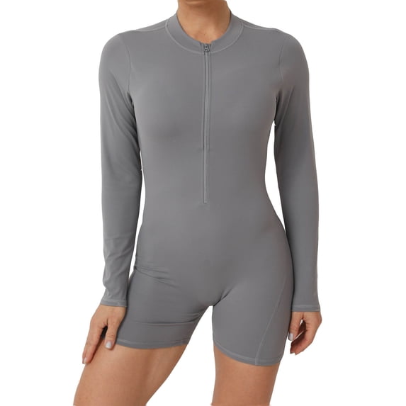 OSOLU Women's Yoga Jumpsuit Workout Back Cutout Solid Color Sports Jumpsuits Grey M