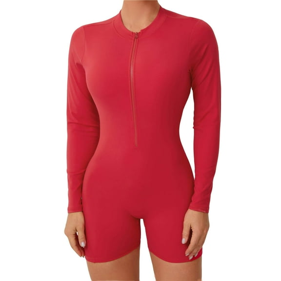 OSOLU Women's Yoga Jumpsuit Workout Back Cutout Solid Color Sports Jumpsuits Red S