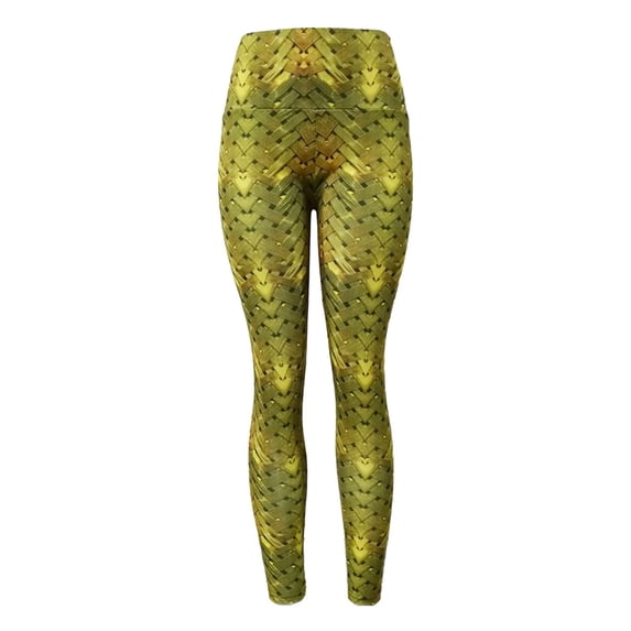 OSOLU Women's Yoga Printed Leggings Stretchy Workout Tights Running Gym Pants Base Layer Workout Stretchy Running Tummy Control Joggers Bottoms Gold XXXL