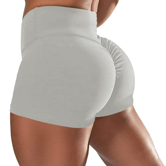OSOLU Womens Ruched Lifting Gym Shorts High Waist Booty Yoga Shorts Workout Running Twerking Daisy Dukes Shorts Sports Soft Tummy Control Workout Athletic Gym Bottoms Grey XXL