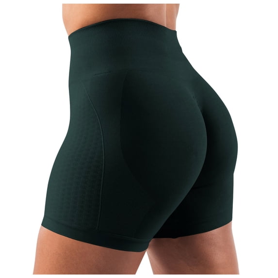 OSOLU Womens Workout Seamless Scrunch Lifting Shorts High Waist Gym Yoga Shorts Sports Soft Tummy Control Workout Athletic Gym Bottoms Dark Green S
