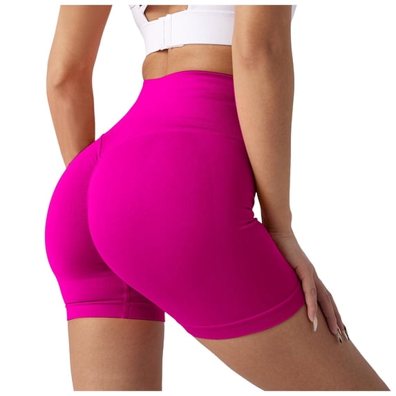 OSOLU Womens Workout Seamless Scrunch Lifting Shorts High Waist Gym Yoga Shorts Sports Soft Tummy Control Workout Athletic Gym Bottoms Hot Pink L