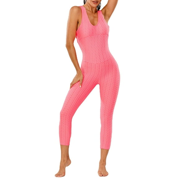 OSOLU Yoga Jumpsuit Body Beauty Back Bubble Yoga Jumpsuit Conjoined Body Clothes Women Pink L