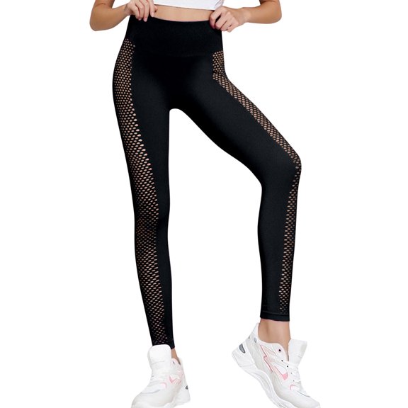 OSOLU Yoga Pants Women's Leggings High Waist Sports Fitness Pants Seamless Yoga Pants Workout Stretchy Running Tummy Control Joggers Bottoms Black S