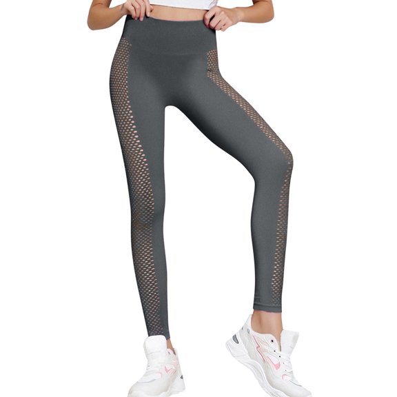 OSOLU Yoga Pants Women's Leggings High Waist Sports Fitness Pants Seamless Yoga Pants Workout Stretchy Running Tummy Control Joggers Bottoms Grey S