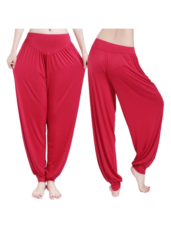 Yoga Pants Women's Sports Pants Jogging Oversized Harem Casual Sports Pants Workout Stretchy Running Tummy Control Joggers Bottoms Watermelon Red M