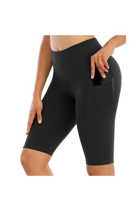 Yoga Shorts with Pockets for Women High Waist Workout Spandex Shorts Sports Soft Tummy Control Workout Athletic Gym Bottoms Black M