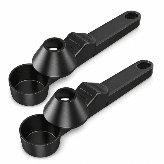 OSOPLAY 2 Pack Coffee Scoop with Funnel, 2 Tbsp Coffee Measuring Spoon with Sliding Leveler, Mess-Free Reusable Coffee Pod Filler for Ground Coffee, Protein Powder, Tea and Spices, Black