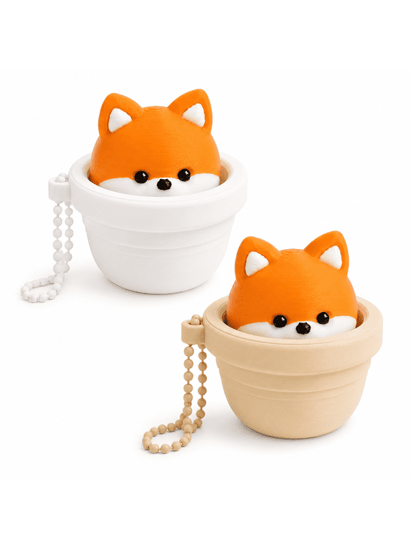 Cute 2Pcs Fox Fidget Keychain, Pressable Stress Relief Keychain with 3D Printed Fox Design, Anxiety Relief Keychain Accessory, Portable Pocket Keychain for Keys, Bags and Desk Decoration