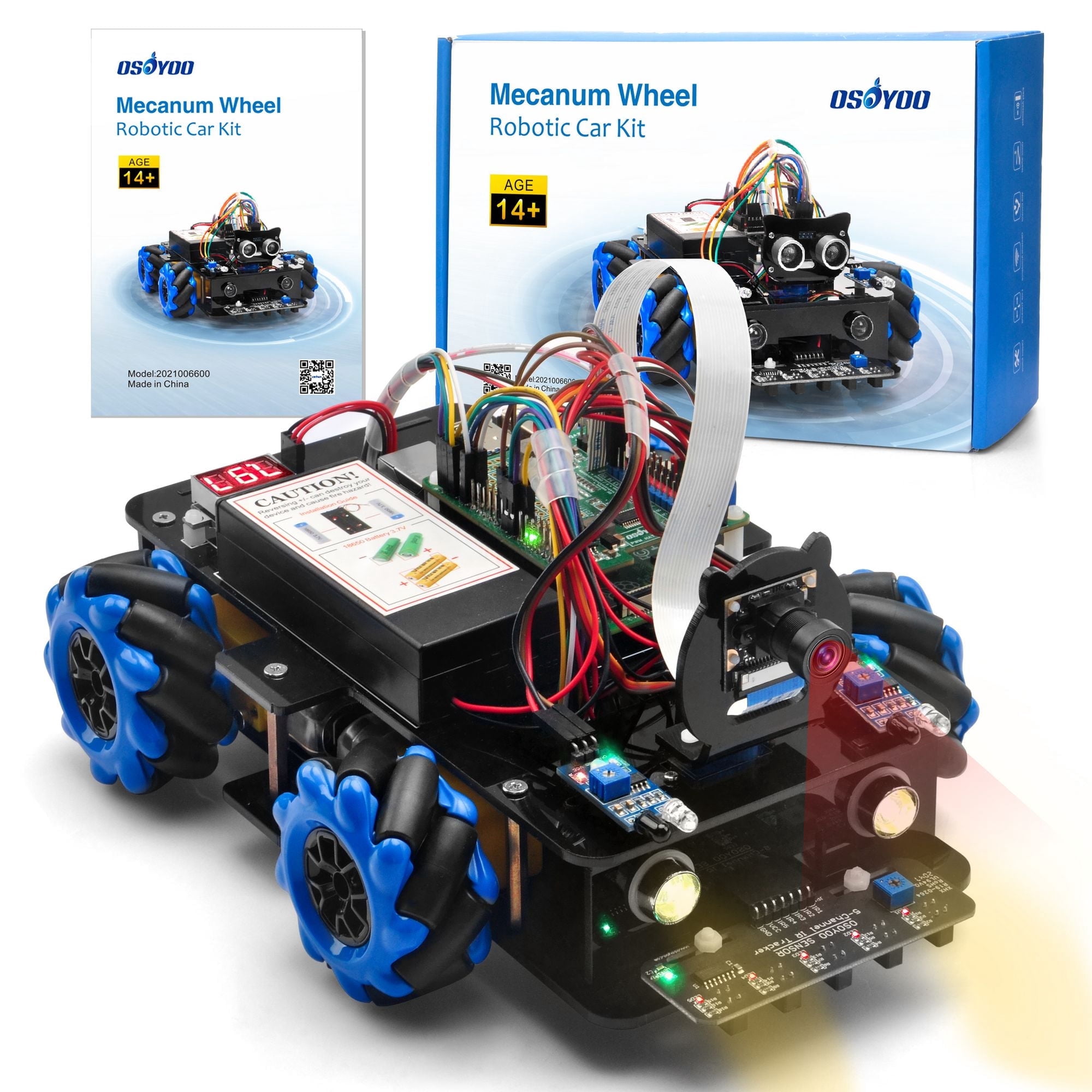 OSOYOO Mecanum Wheel Robot Car Kit for Raspberry Pi - Omni-directional STEM Learning & Programming Kit with Video Control, Line Tracking, Obstacle Avoidance