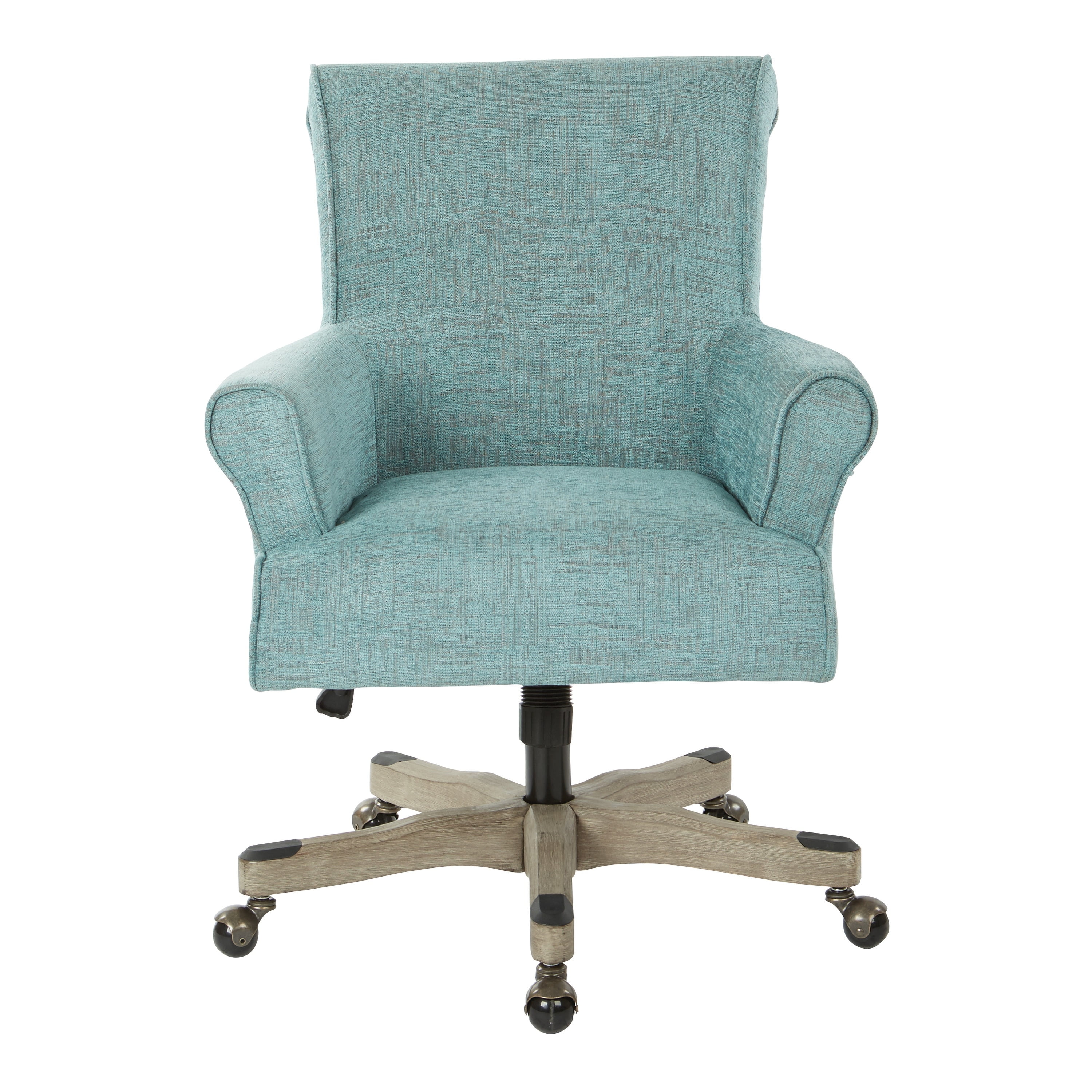 Turquoise Metal Swivel Task Armchair with Gray Wood Base