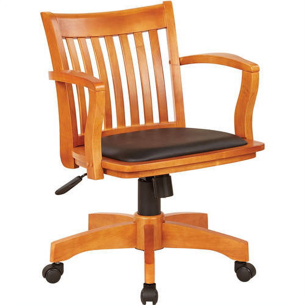 Adjustable Fruitwood Swivel Banker's Chair with Black Vinyl Seat