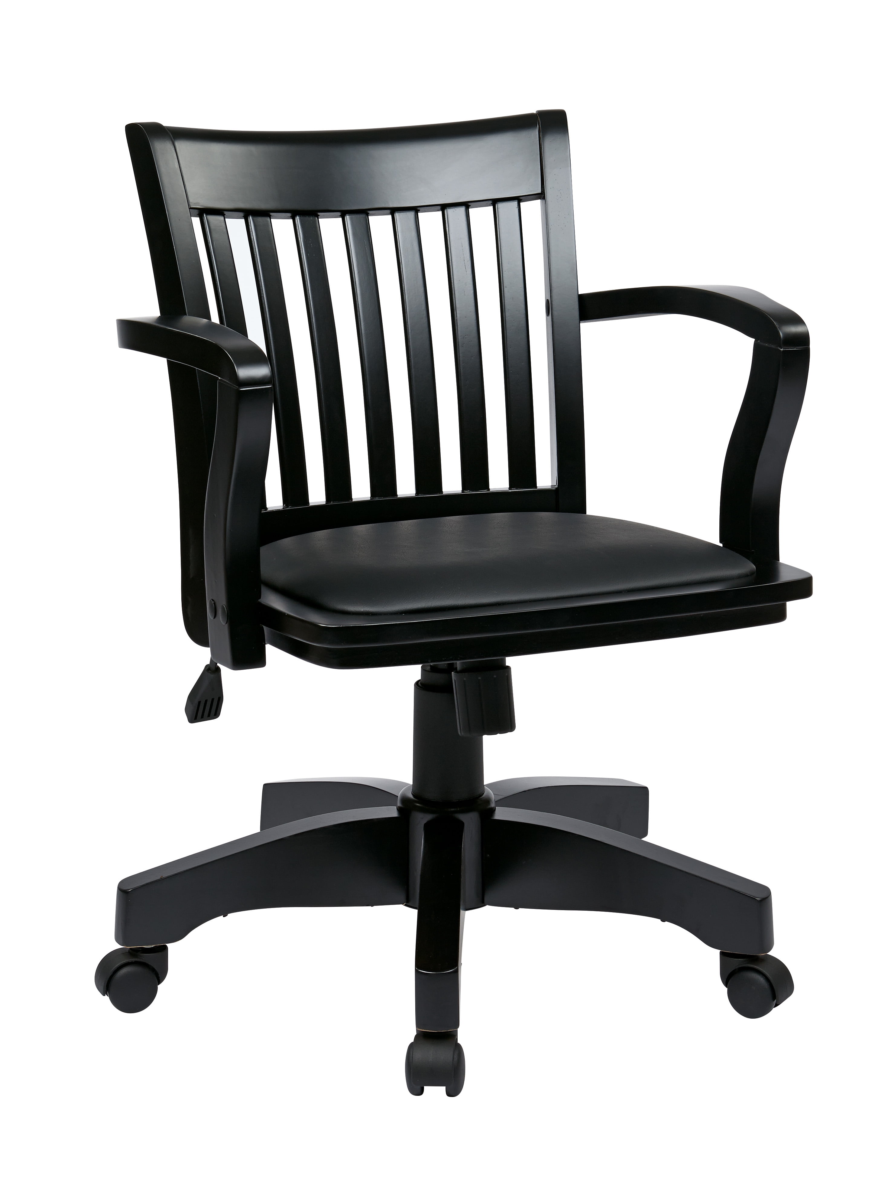 Black Vinyl High Back Ergonomic Swivel Banker Chair with Wood Base