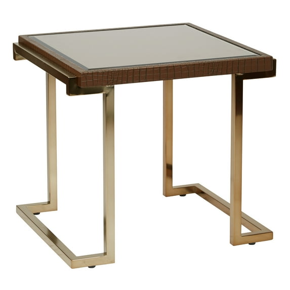 OSP Designs Isabella End Table with Bronze Glass Top and Champagne Metal Frame
