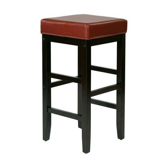 OSP Home Furnishings 30" Square Red Faux Leather Barstool with Espresso Legs