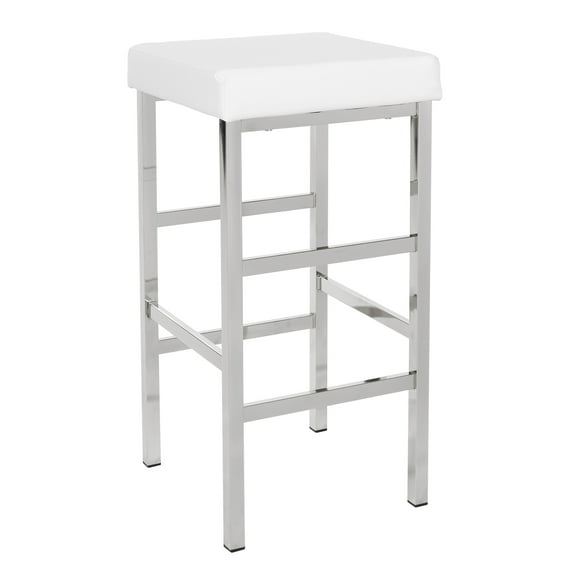 OSP Home Furnishings 30in. Chrome Backless Stool in White Vinyl