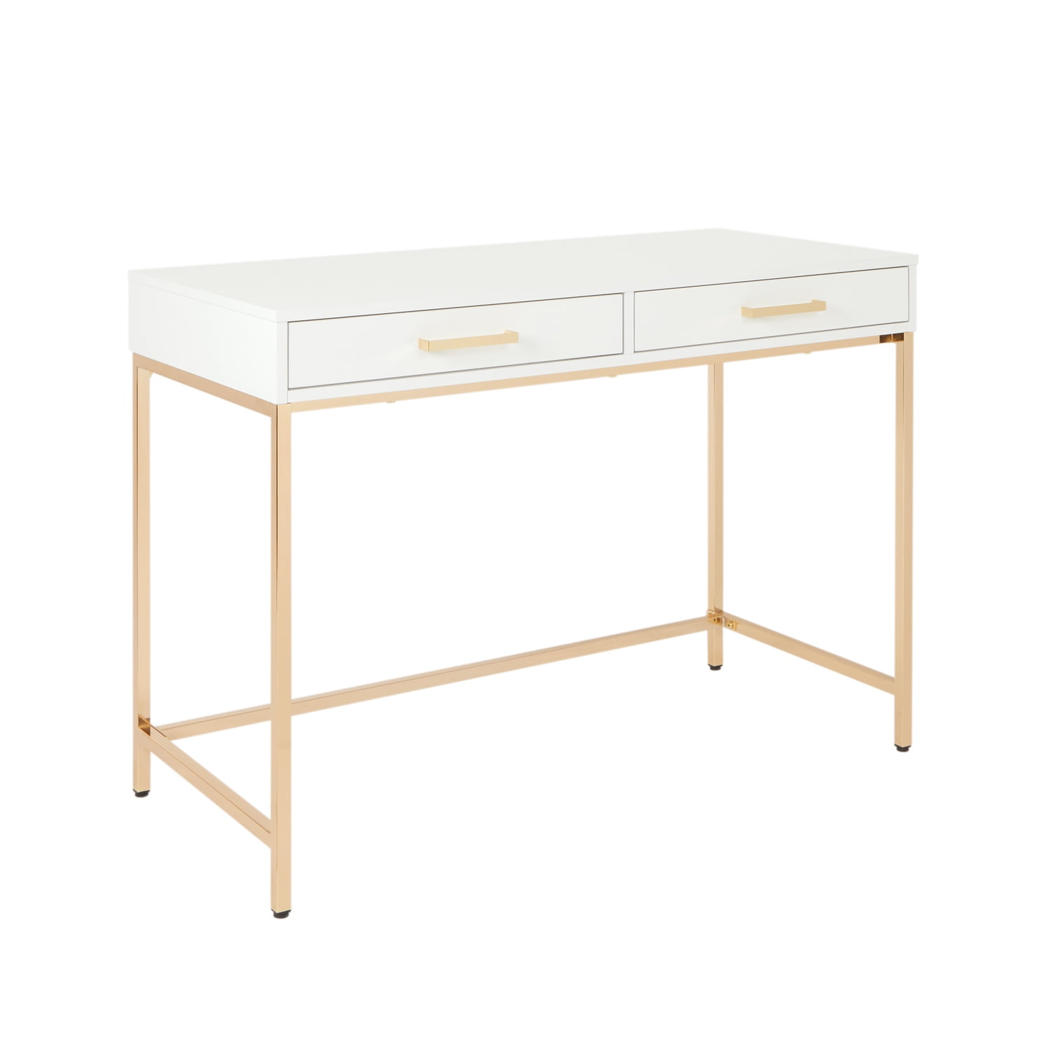 Chic White Gloss 46" Writing Desk with Gold Chrome Legs