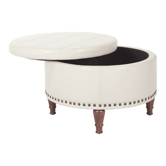 OSP Home Furnishings Alloway Storage Ottoman in Cream Faux Leather with Antique Bronze Nailheads
