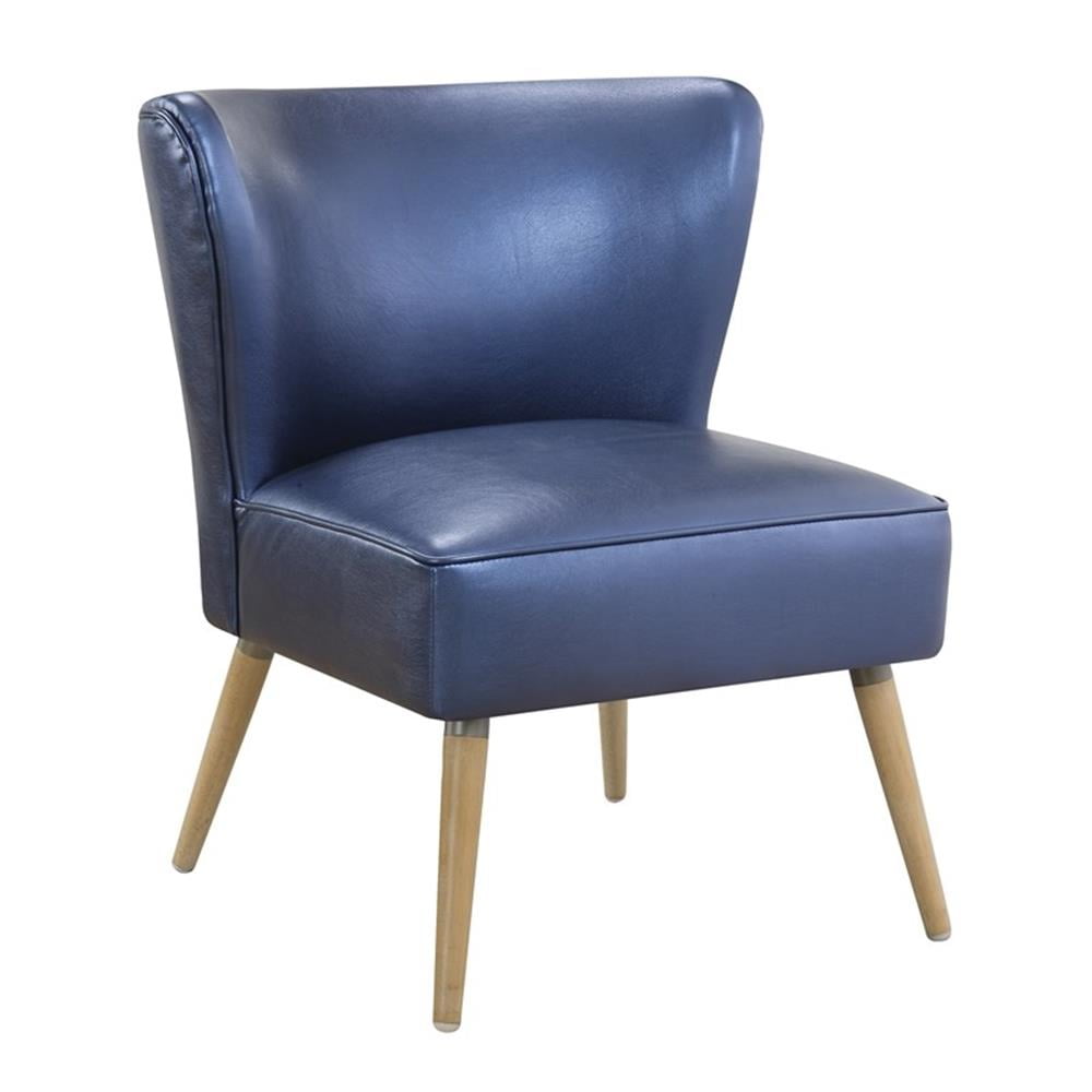 Sizzle Azure Mid-Century Modern Accent Chair in Faux Leather and Wood