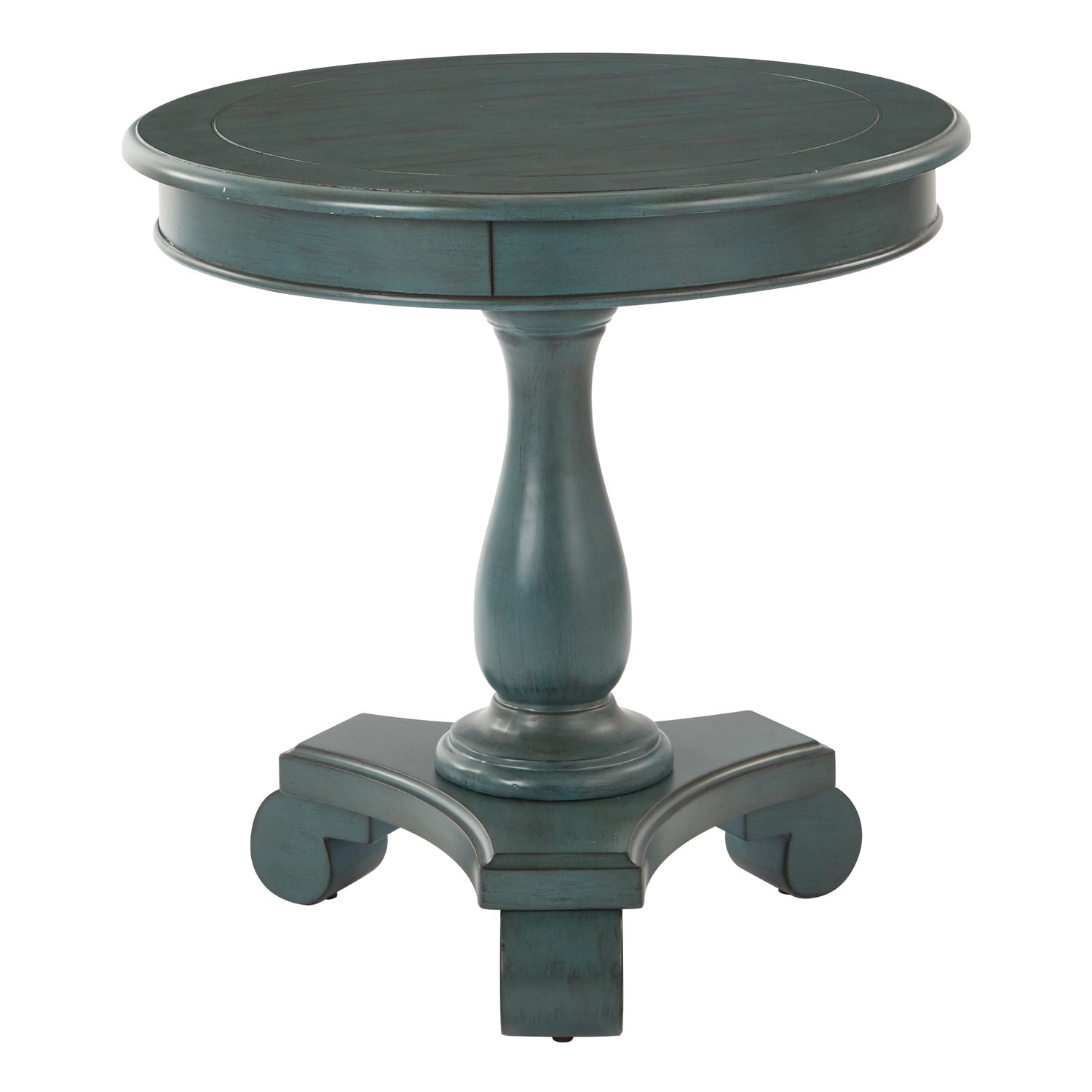 Avalon Caribbean Blue Hand Painted Round Wood Accent Table