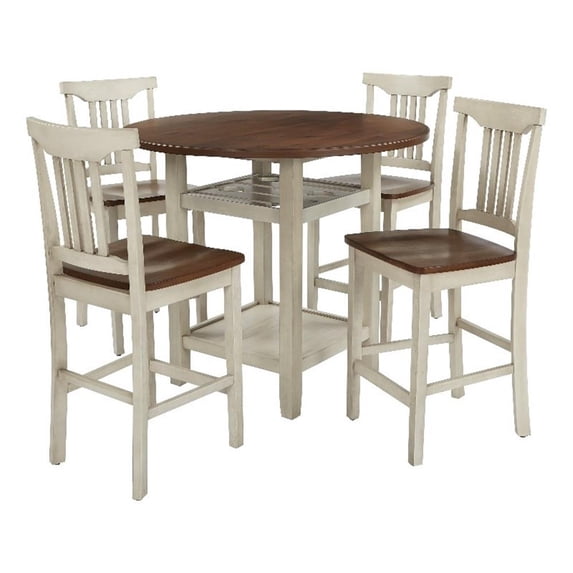 OSP Home Furnishings Berkley 5pc Set- Table Chairs in Antique White with Wood Stain Finish