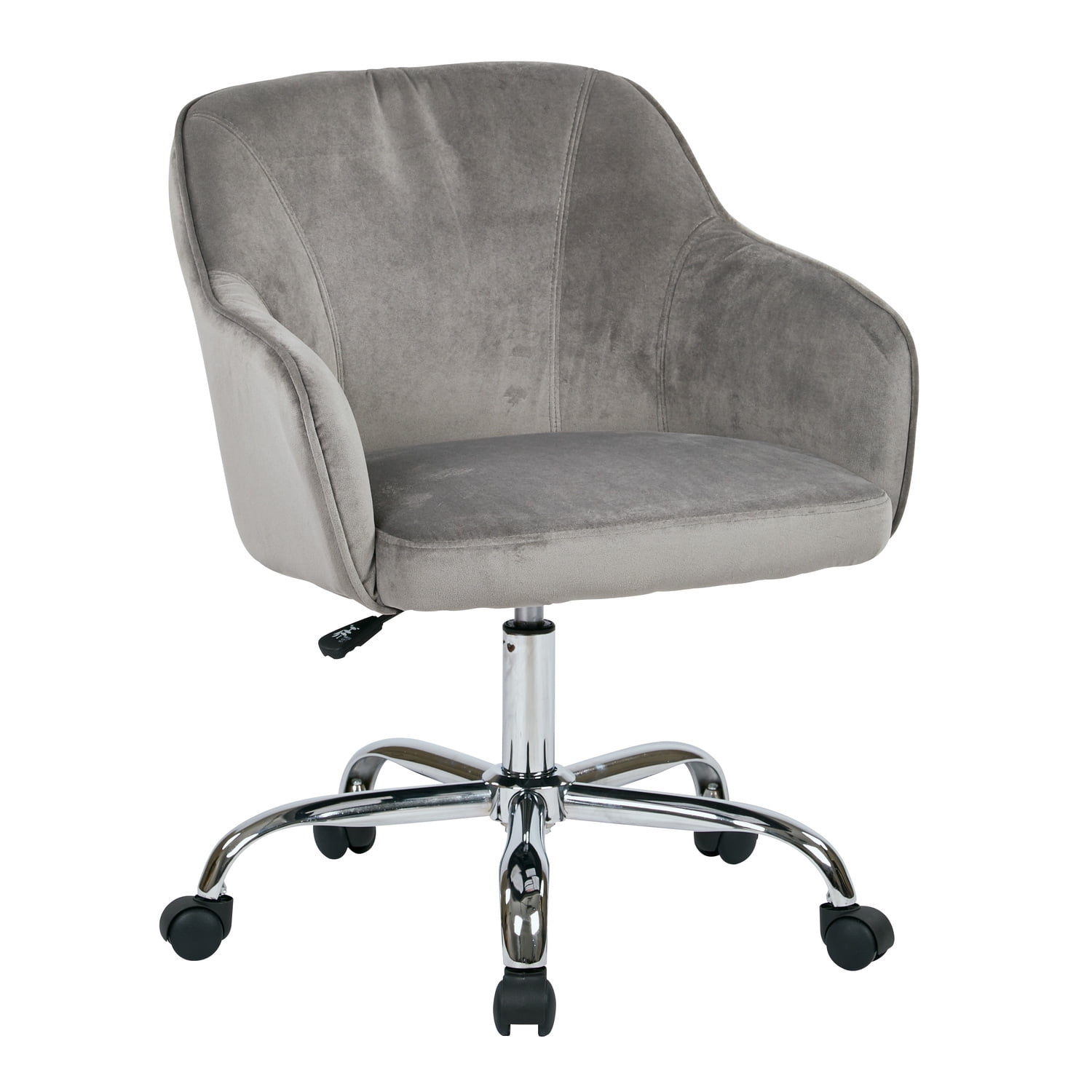 Modern Gray Plush Fabric Swivel Task Chair with Wood Accents