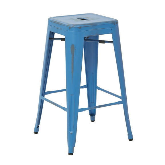 OSP Home Furnishings Bristow 26" Antique Metal Barstool, Antique Royal Blue Finish, 4 Pack