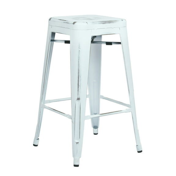 OSP Home Furnishings Bristow 26" Antique Metal Barstool, Antique White Finish, 4 Pack