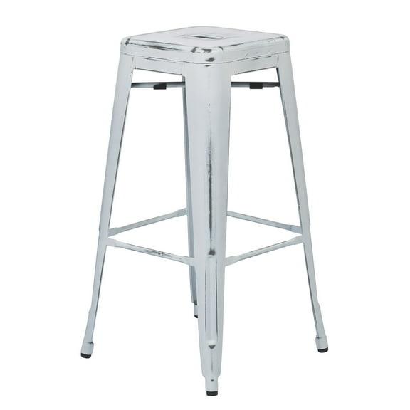 OSP Home Furnishings Bristow 30" Antique Metal Barstool, Antique White Finish, 4 Pack