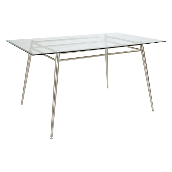 OSP Home Furnishings Brooklyn Dining Table in Nickel Brush Finish with Glass Bevel Edge KD