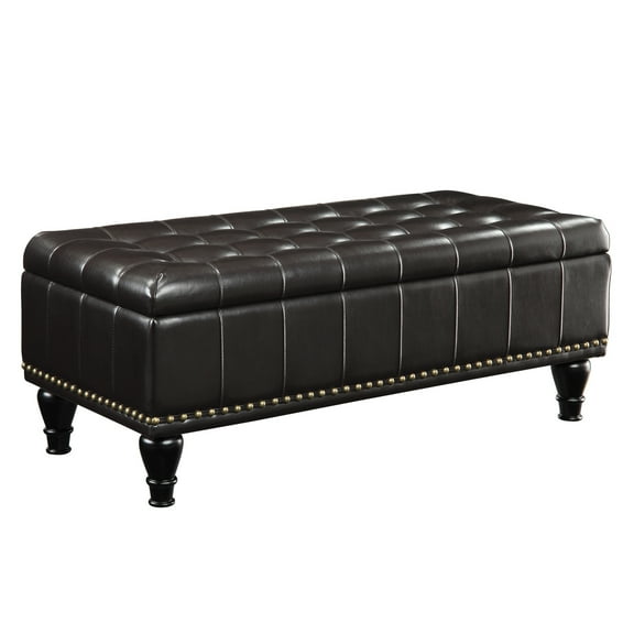 OSP Home Furnishings Caldwell Square Storage Ottoman in Espresso Bonded Leather with Decorative Nailheads