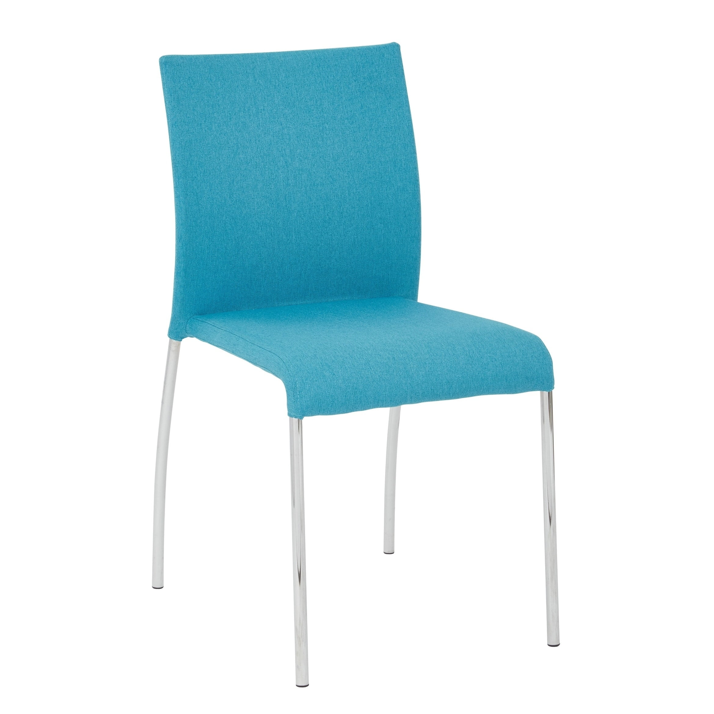 Aqua Fabric and Chrome Stackable Armless Chairs, Set of 4