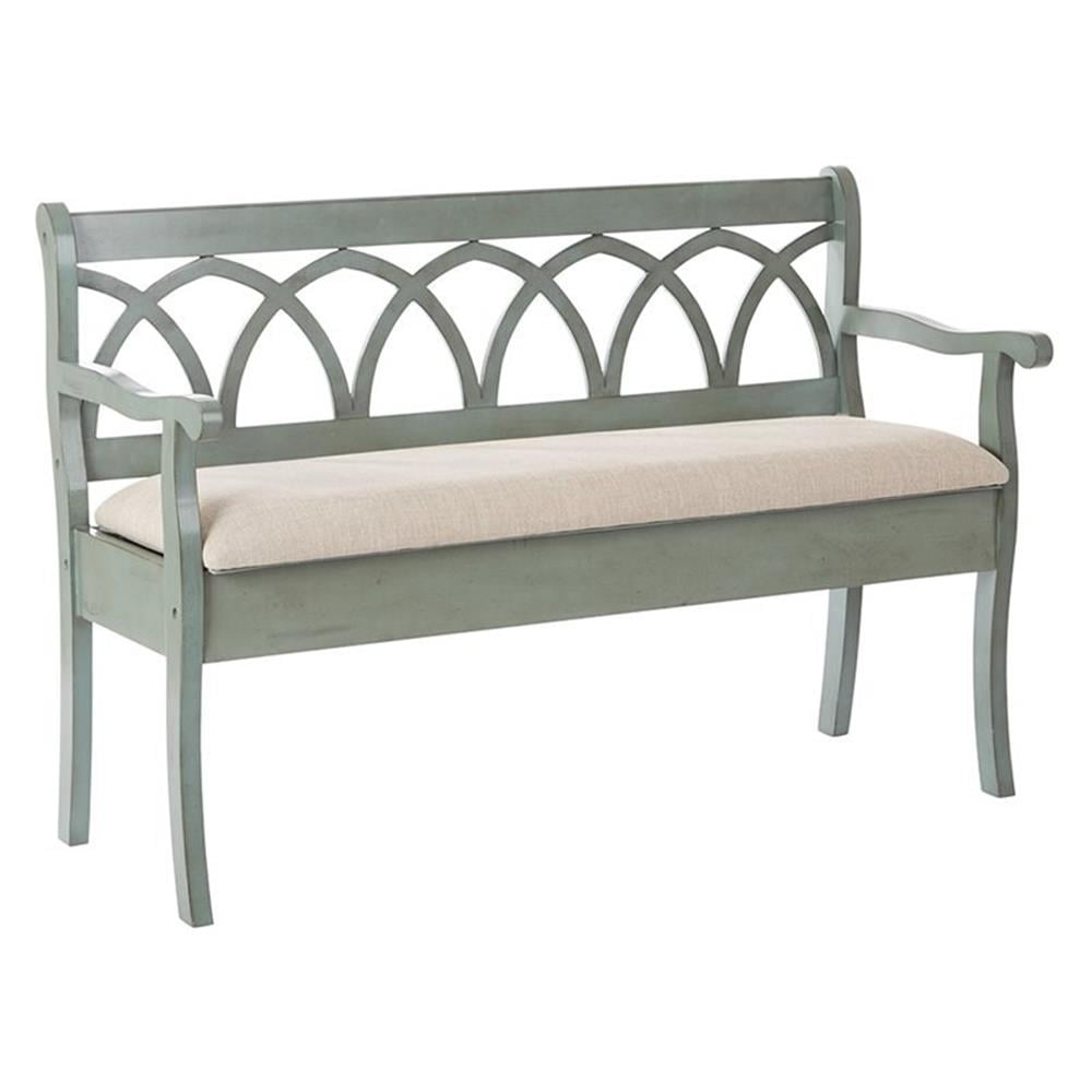 Coventry Antique Sage Entry Bench with Beige Cushion Storage