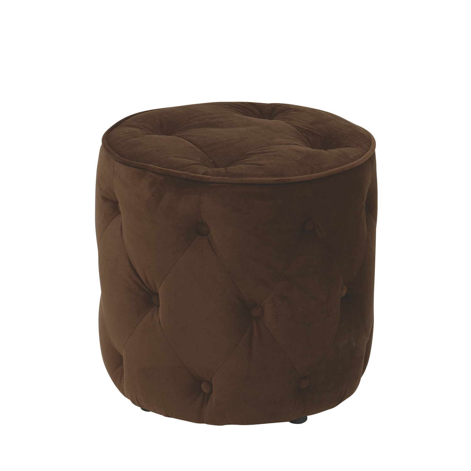 OSP Home Furnishings Curves Tufted Round Ottoman in Chocolate Velvet Fabric with Solid Wood Legs - image 1 of 2