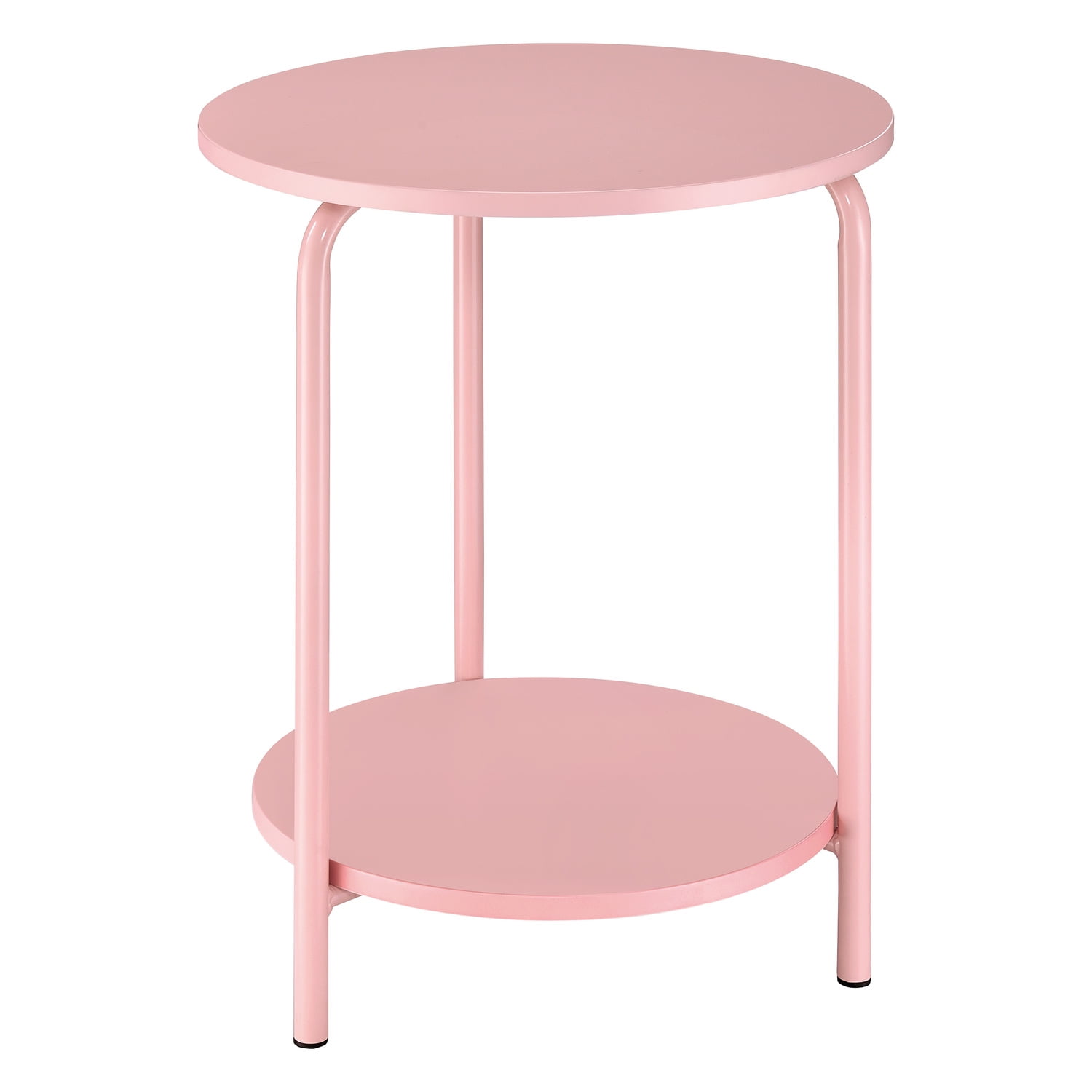 Pink Round Metal and Wood 2-Shelf Accent Table