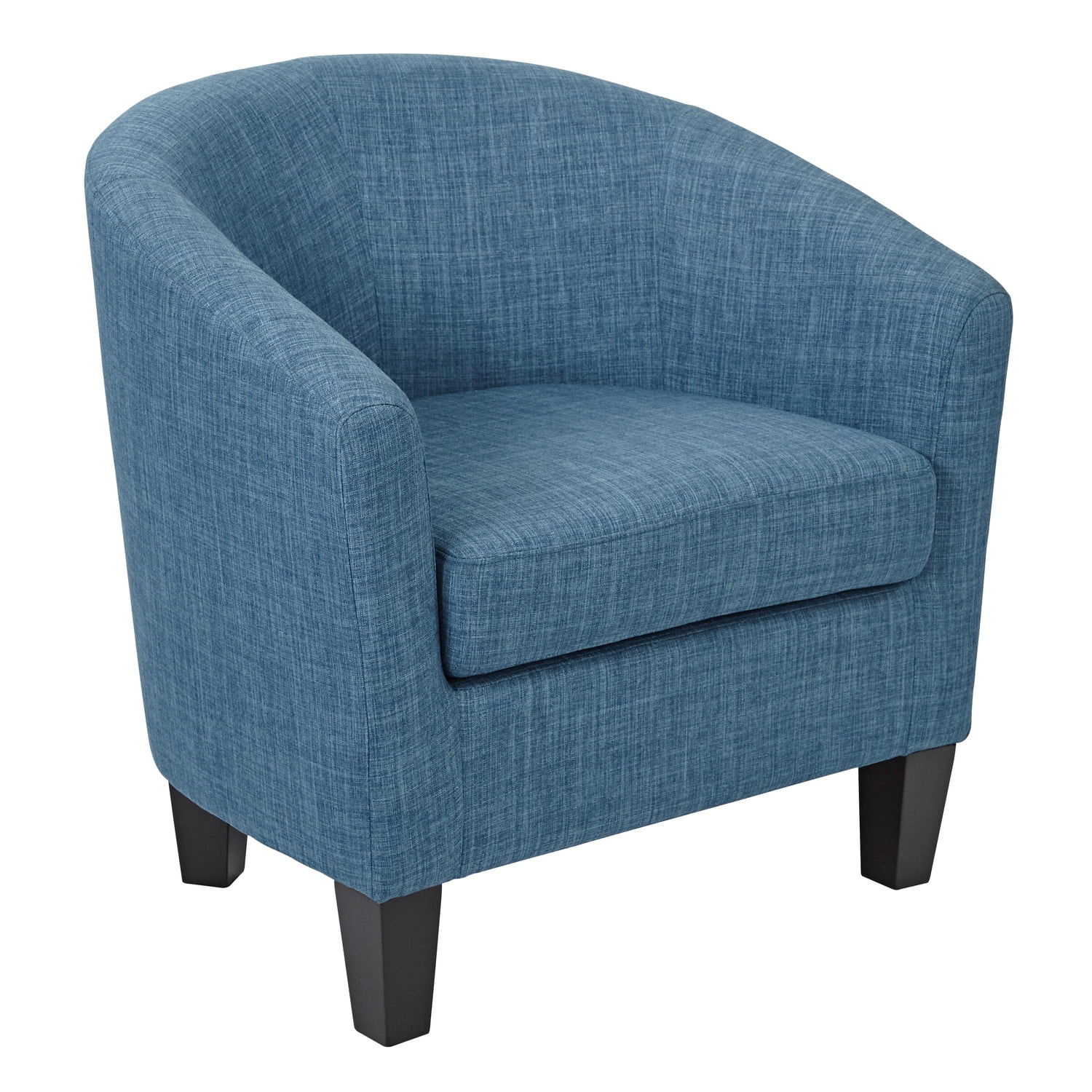 Transitional Barrel Accent Chair in Blue Faux Leather