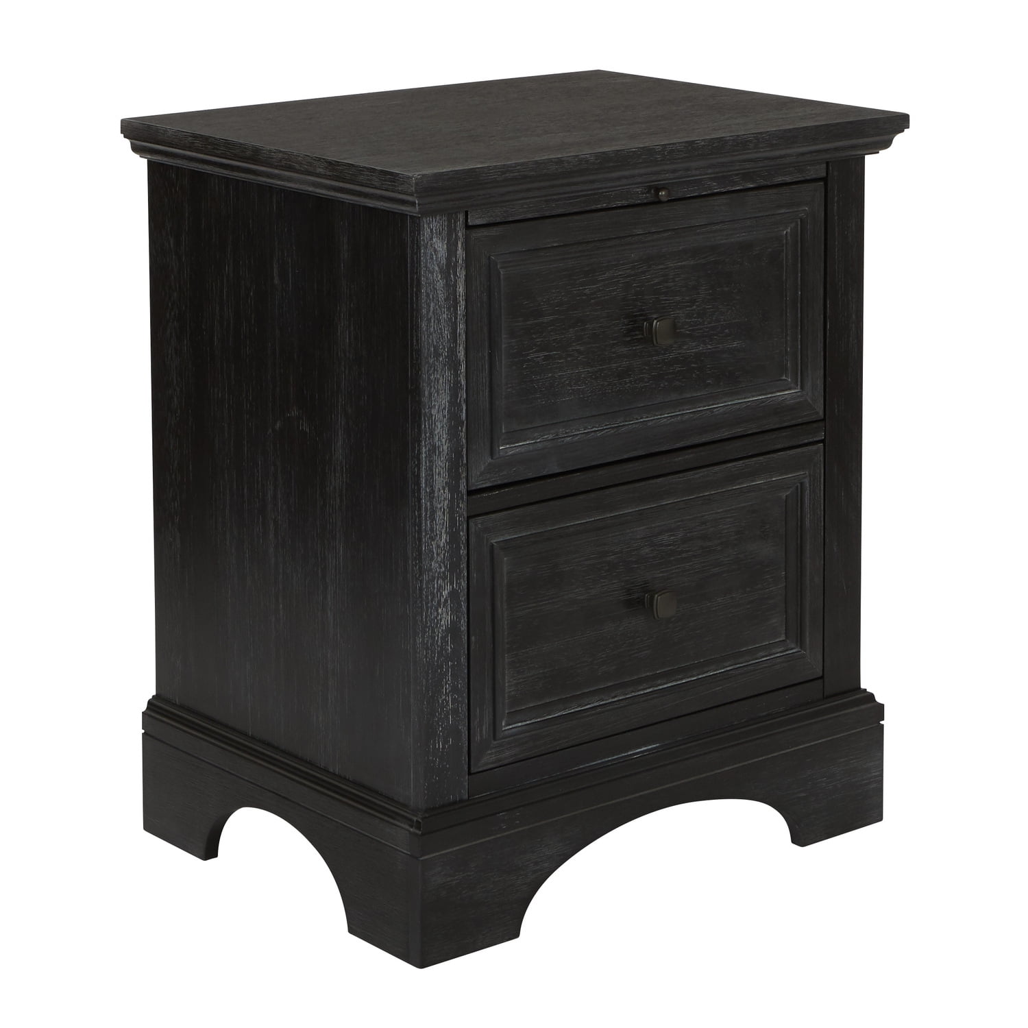 Rustic Black Mahogany 2-Drawer Nightstand with Tray