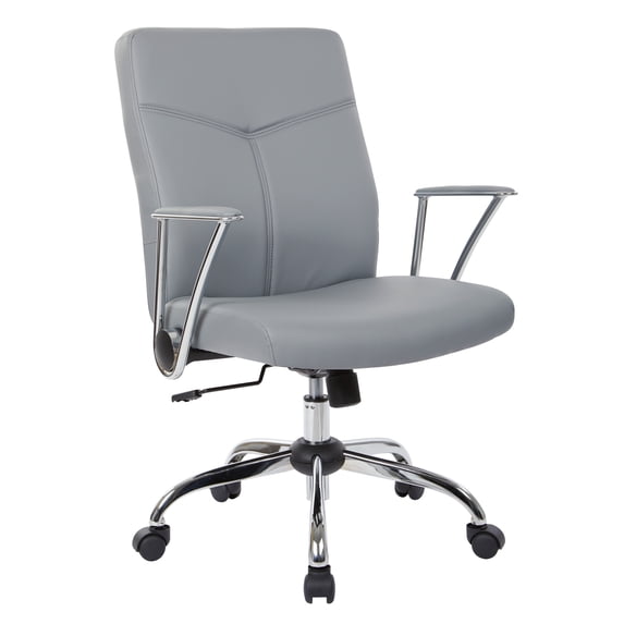 OSP Home Furnishings Faux Leather Chair in White with Chrome Base
