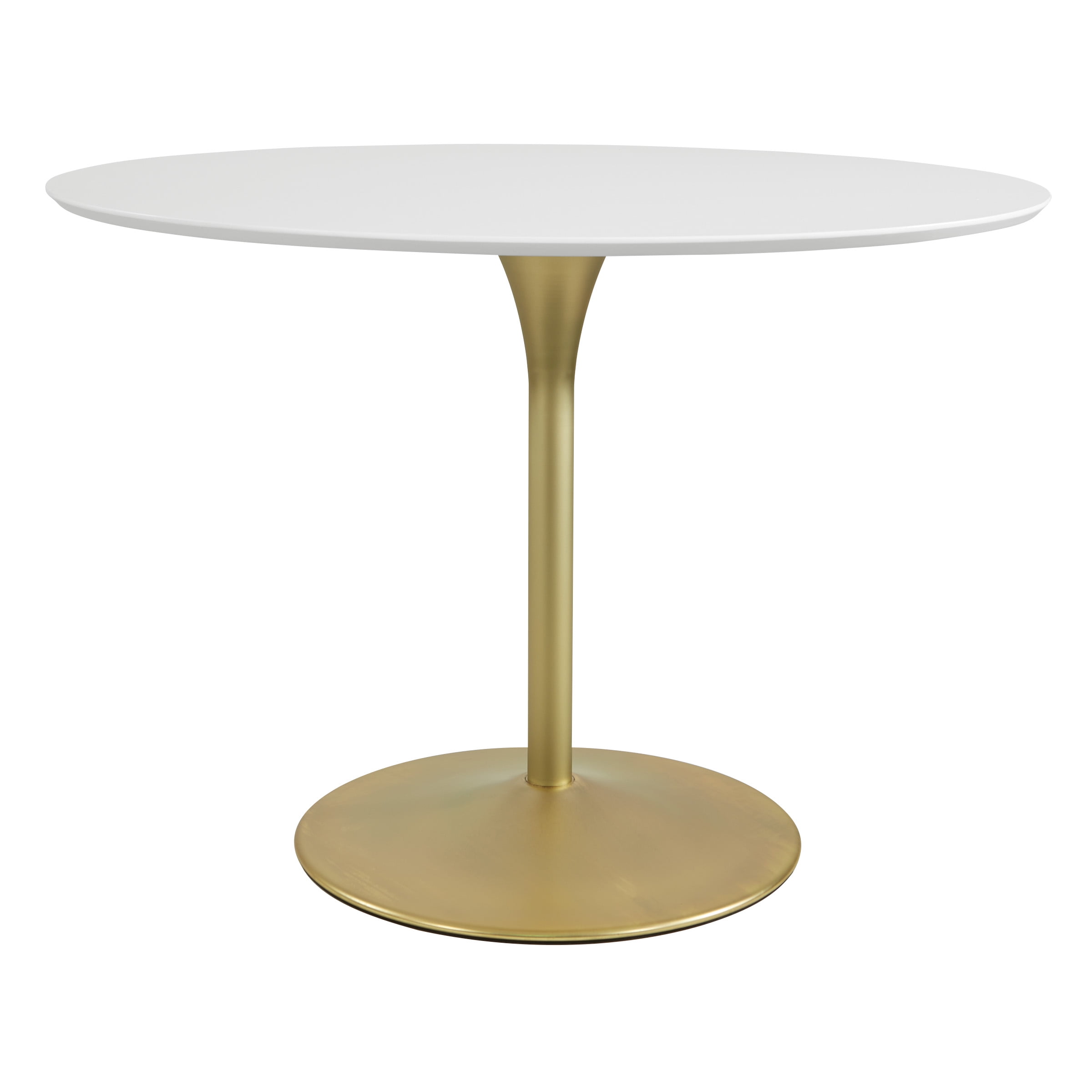 41" White Round MDF Dining Table with Brass Metal Base
